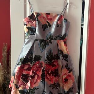 Crystal Doll Gray and Red Floral Mini Dress
